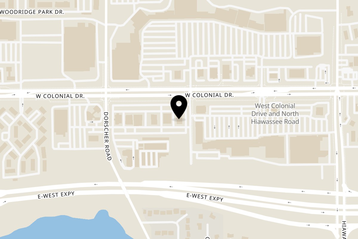 Map showing the location of Azteca D'Oro Mexican Restaurant West Colonial on 7320 W Colonial Dr in Orlando